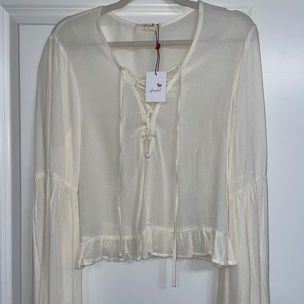 Freebird Lace Up Cream Top